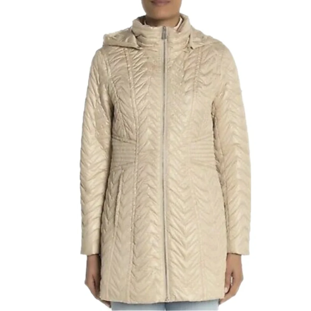Via Spiga Women's Beige Long Sleeve Winter Jacket With Detachable Hood - Picture 2 of 13
